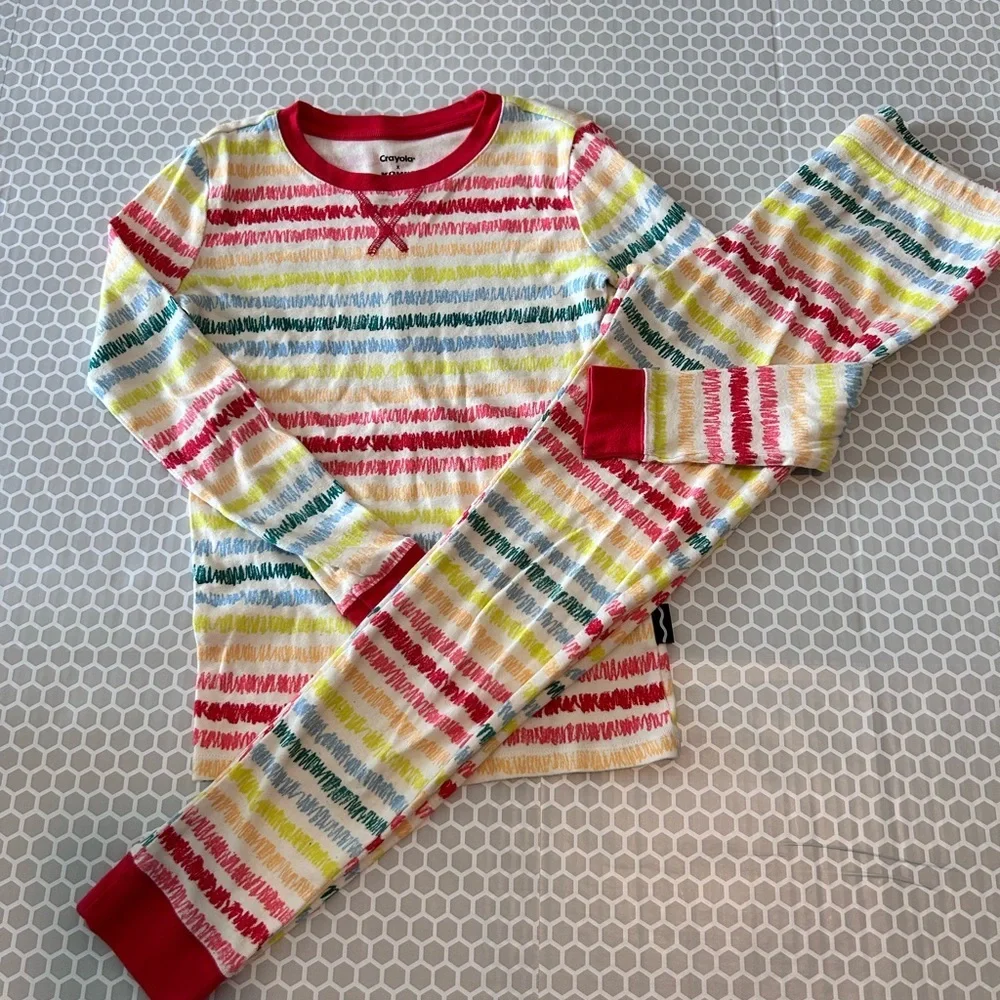 Crayola Multicolor Striped Kids Pajama Set with Red Trim Size 12